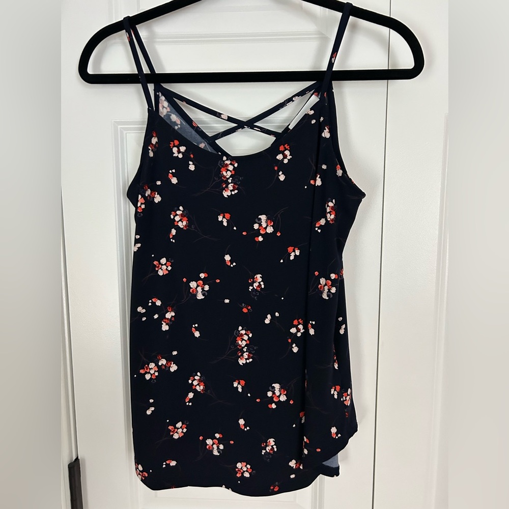 Navy Blue Floral Strappy Tank